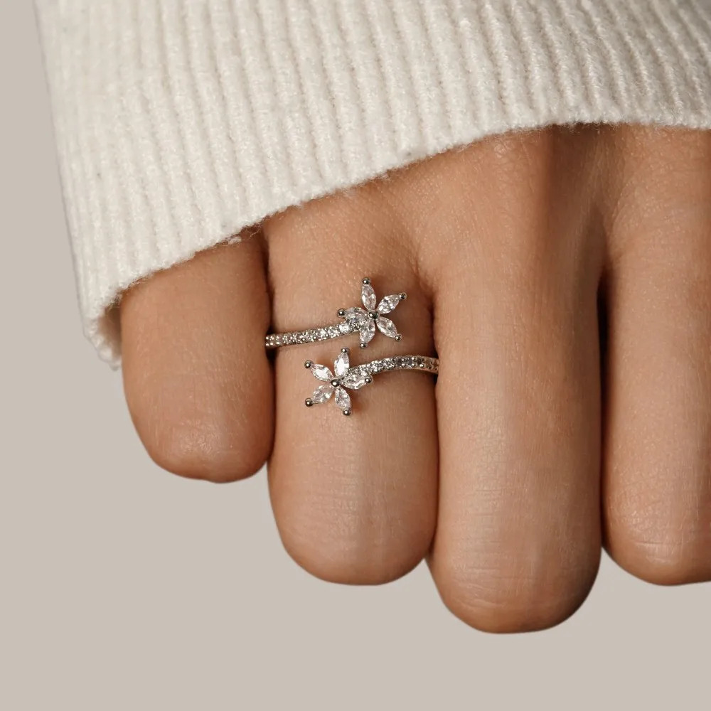 Spring Bloom Silver Crystal Ring