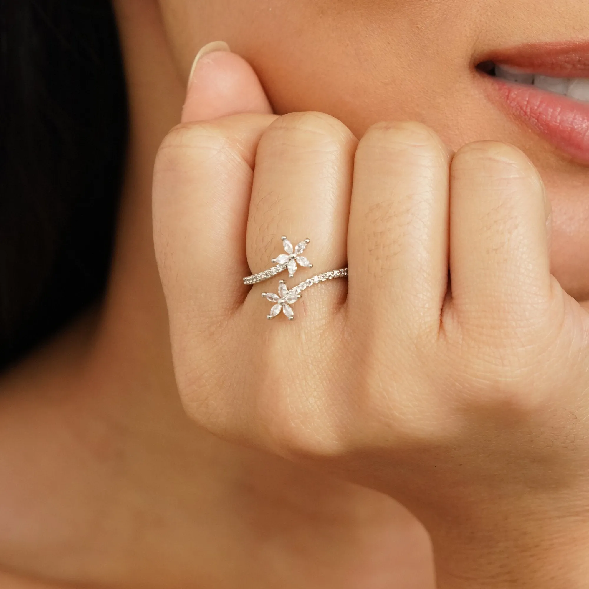 Spring Bloom Silver Crystal Ring