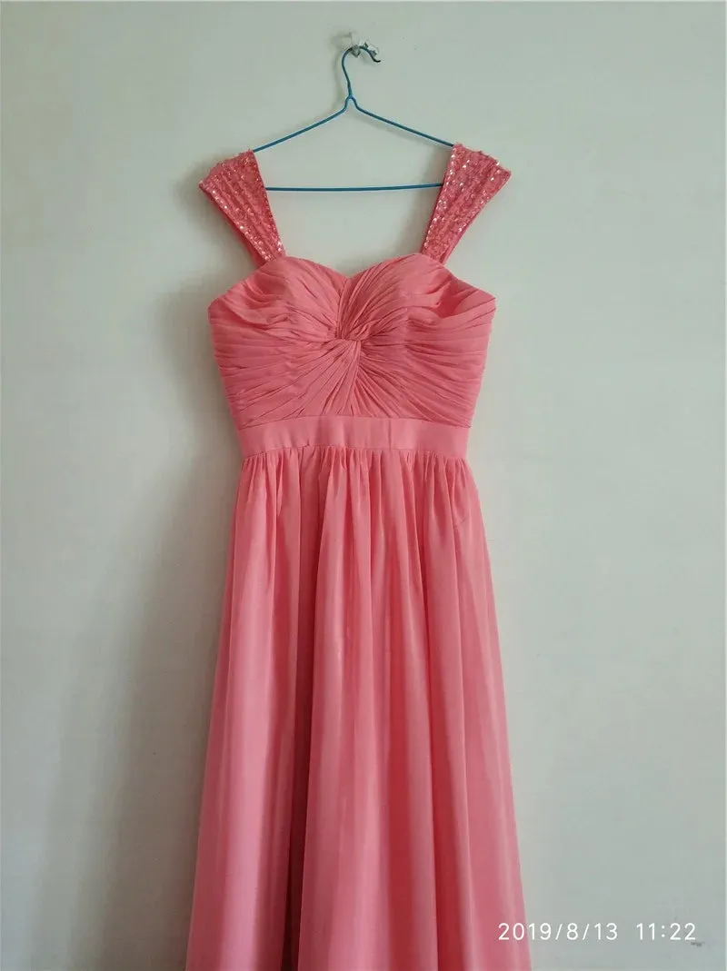 Stock Clear A Line Chiffon Off Shoulder Beading Cap Sleeve Evening Bridesmaid Dresses Wedding Party Formal Prom Lace Up Back
