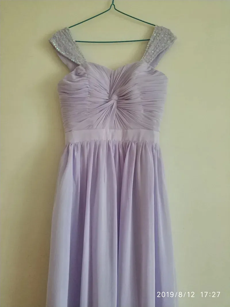 Stock Clear A Line Chiffon Off Shoulder Beading Cap Sleeve Evening Bridesmaid Dresses Wedding Party Formal Prom Lace Up Back
