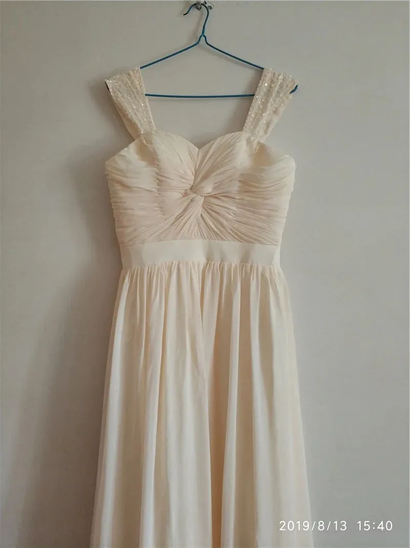 Stock Clear A Line Chiffon Off Shoulder Beading Cap Sleeve Evening Bridesmaid Dresses Wedding Party Formal Prom Lace Up Back