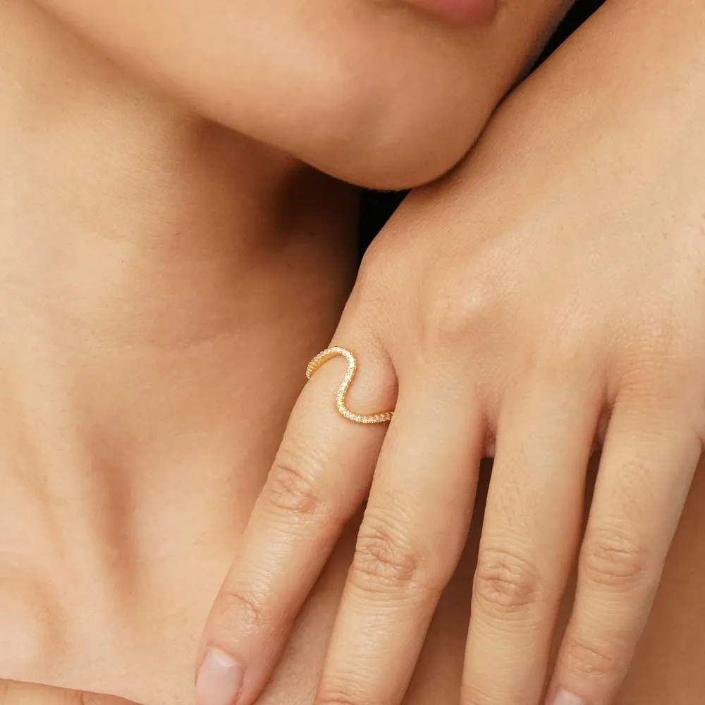 Swirl Curve Crystal Ring