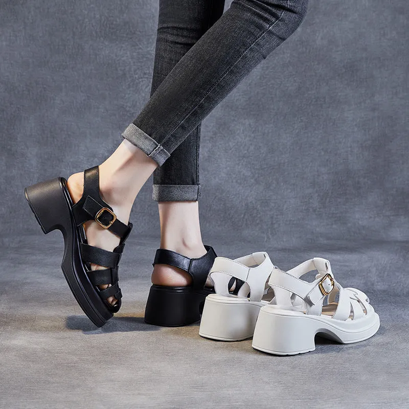 Women Handcraft Plaited Leather Chunky Lug Sole Sandals