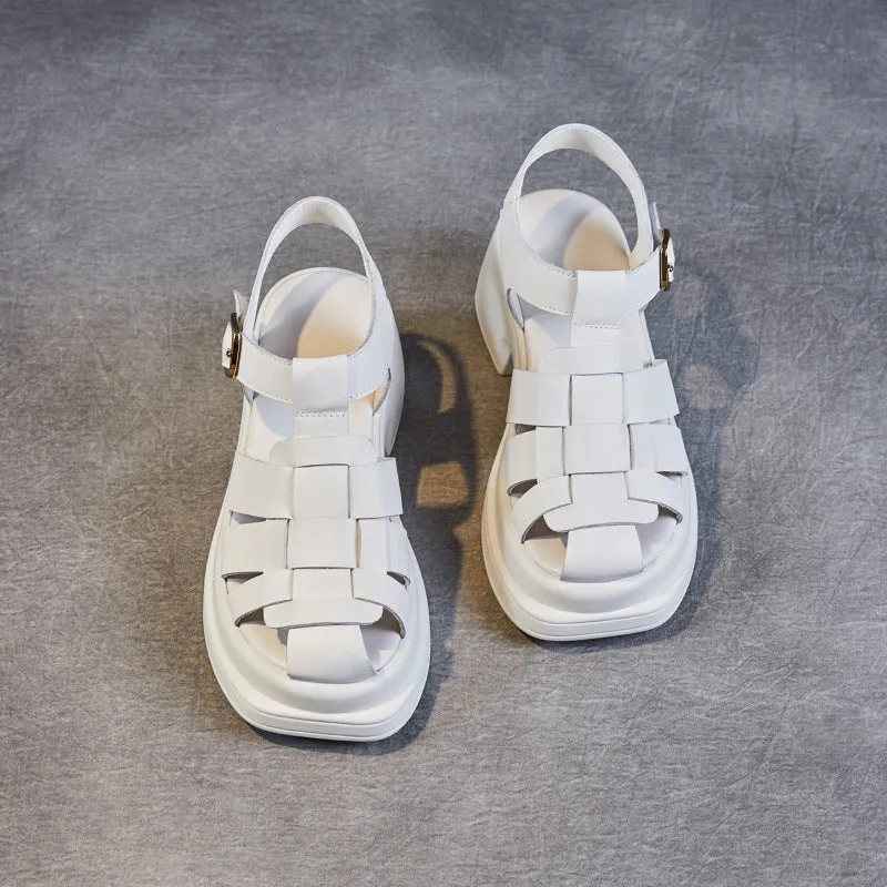 Women Handcraft Plaited Leather Chunky Lug Sole Sandals