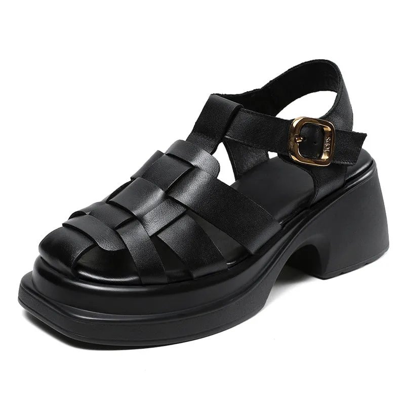 Women Handcraft Plaited Leather Chunky Lug Sole Sandals