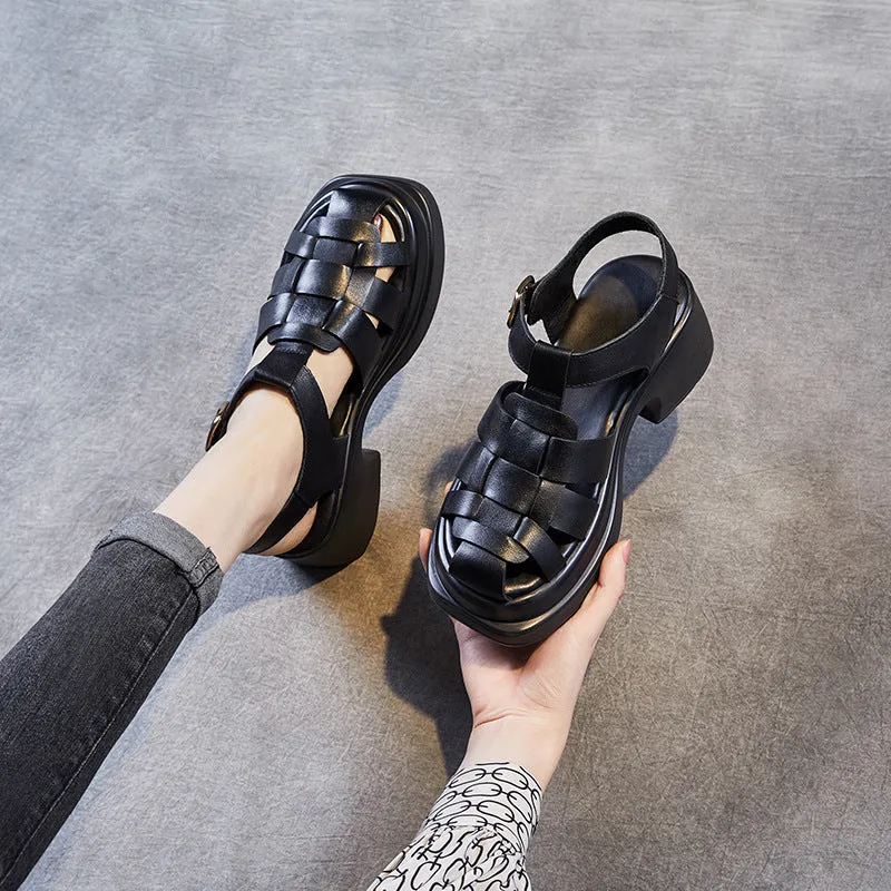 Women Handcraft Plaited Leather Chunky Lug Sole Sandals