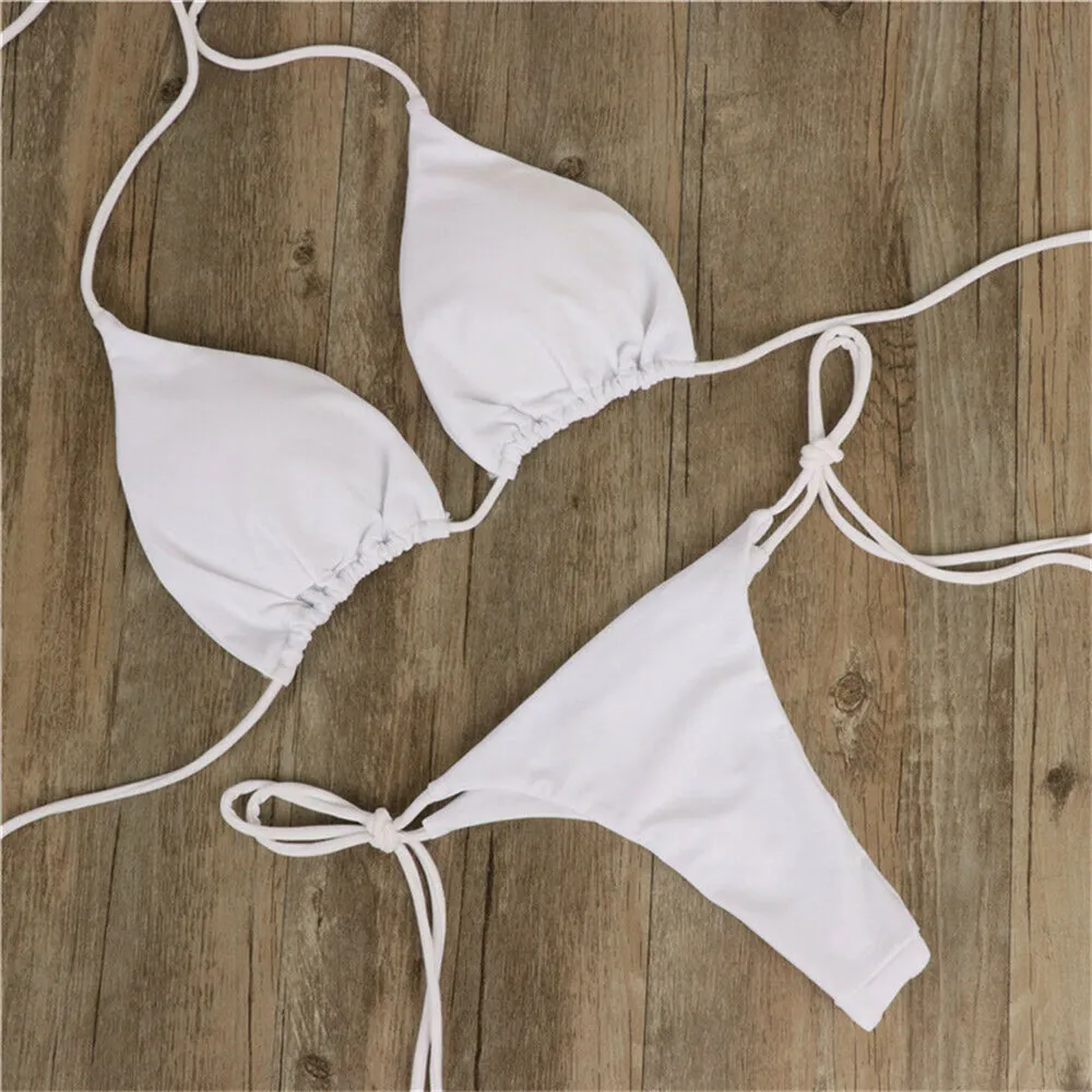 Women's swimsuit Bikinis Set Women Sexy Pink Bandage Ladies Thongs Solid Two Piece Suit Female купальник traje de bao mujer