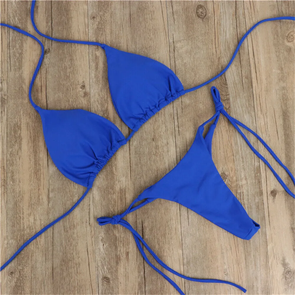 Women's swimsuit Bikinis Set Women Sexy Pink Bandage Ladies Thongs Solid Two Piece Suit Female купальник traje de bao mujer