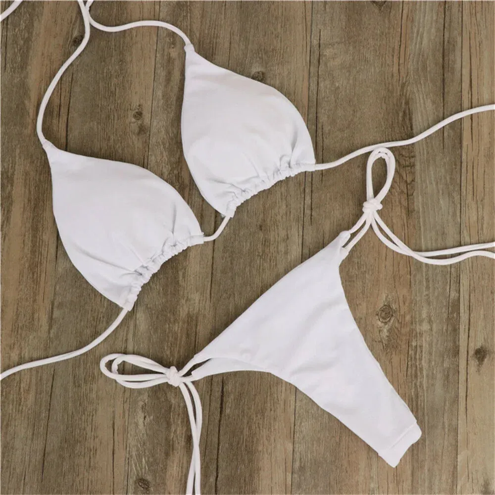 Women's swimsuit Bikinis Set Women Sexy Pink Bandage Ladies Thongs Solid Two Piece Suit Female купальник traje de bao mujer