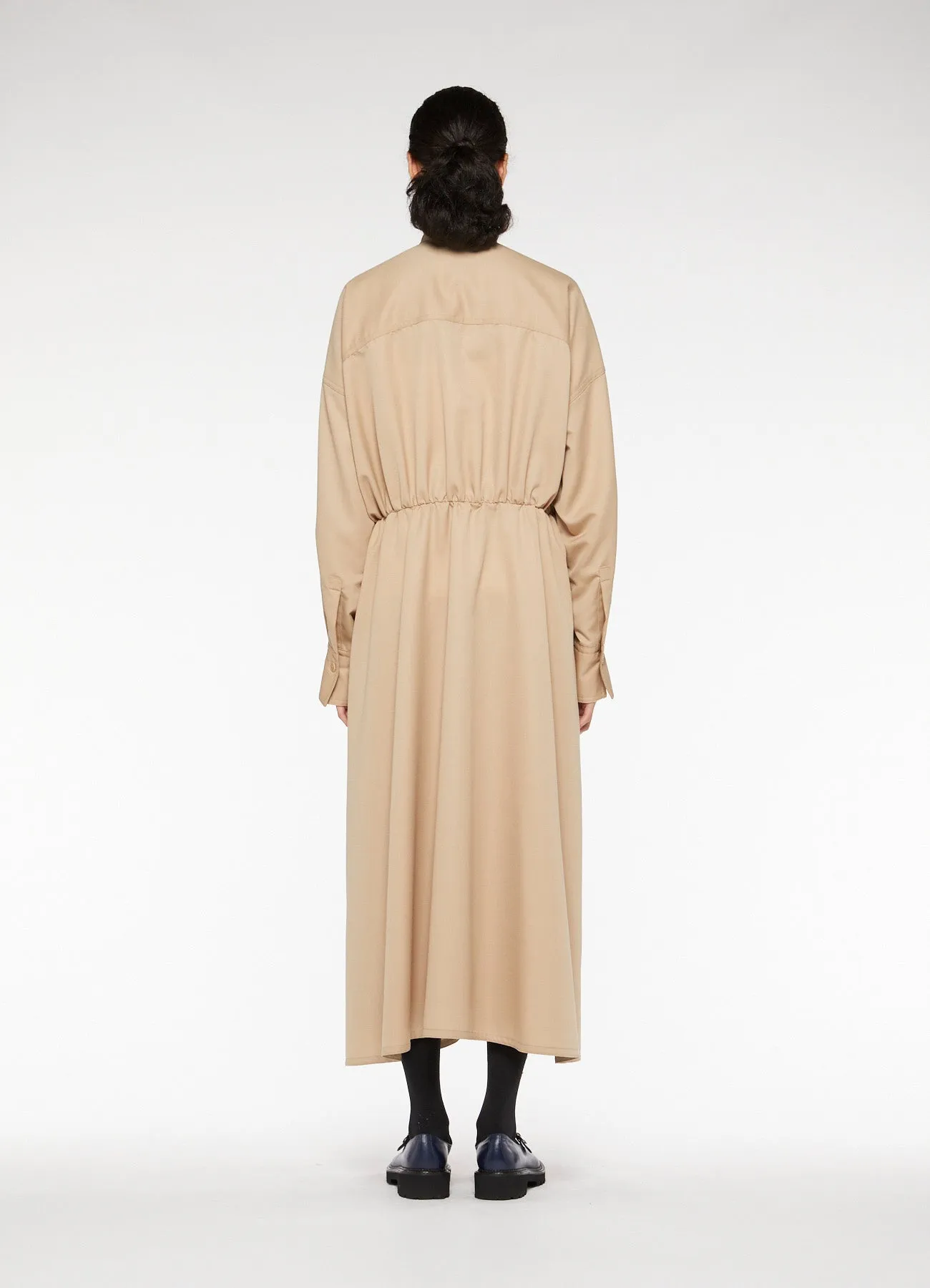 Y'sPINK WOOL MOHAIR GABARDINE GATHER DRESS