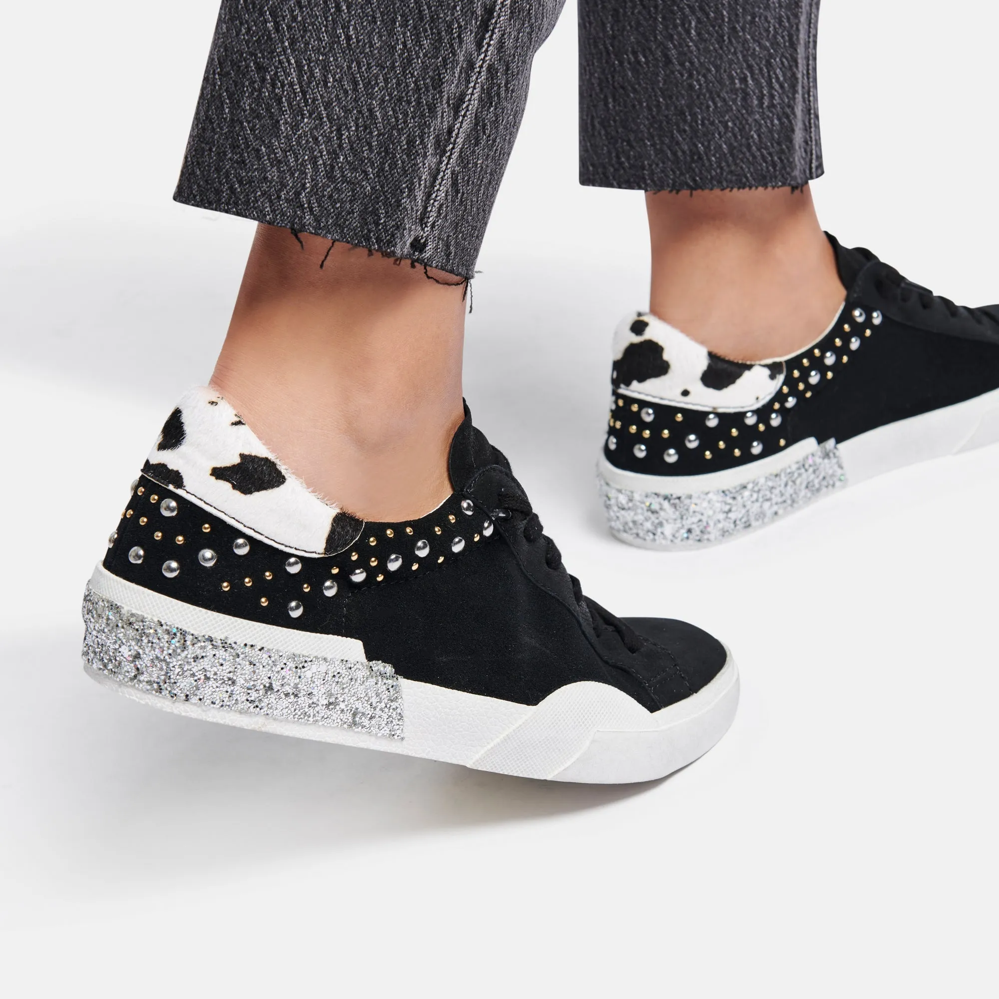 ZINA STUD SNEAKERS BLACK LEATHER - re:vita