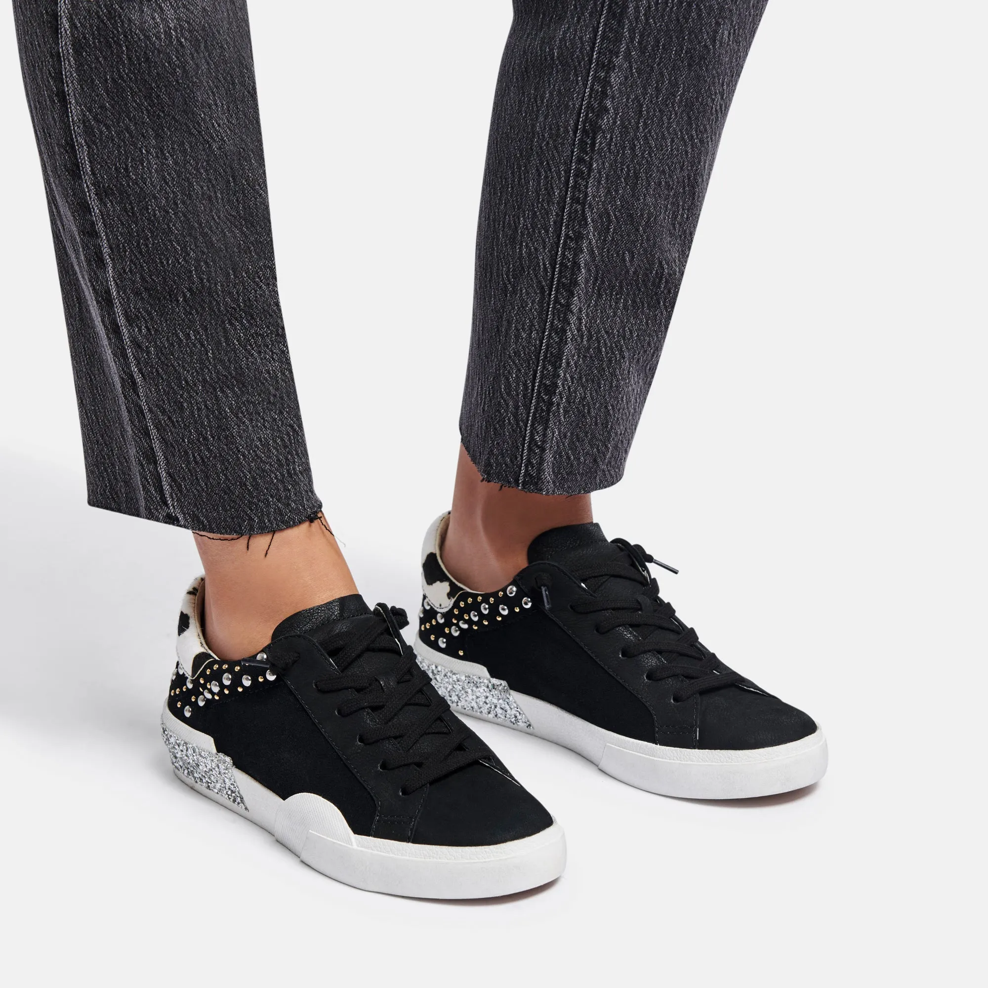 ZINA STUD SNEAKERS BLACK LEATHER - re:vita